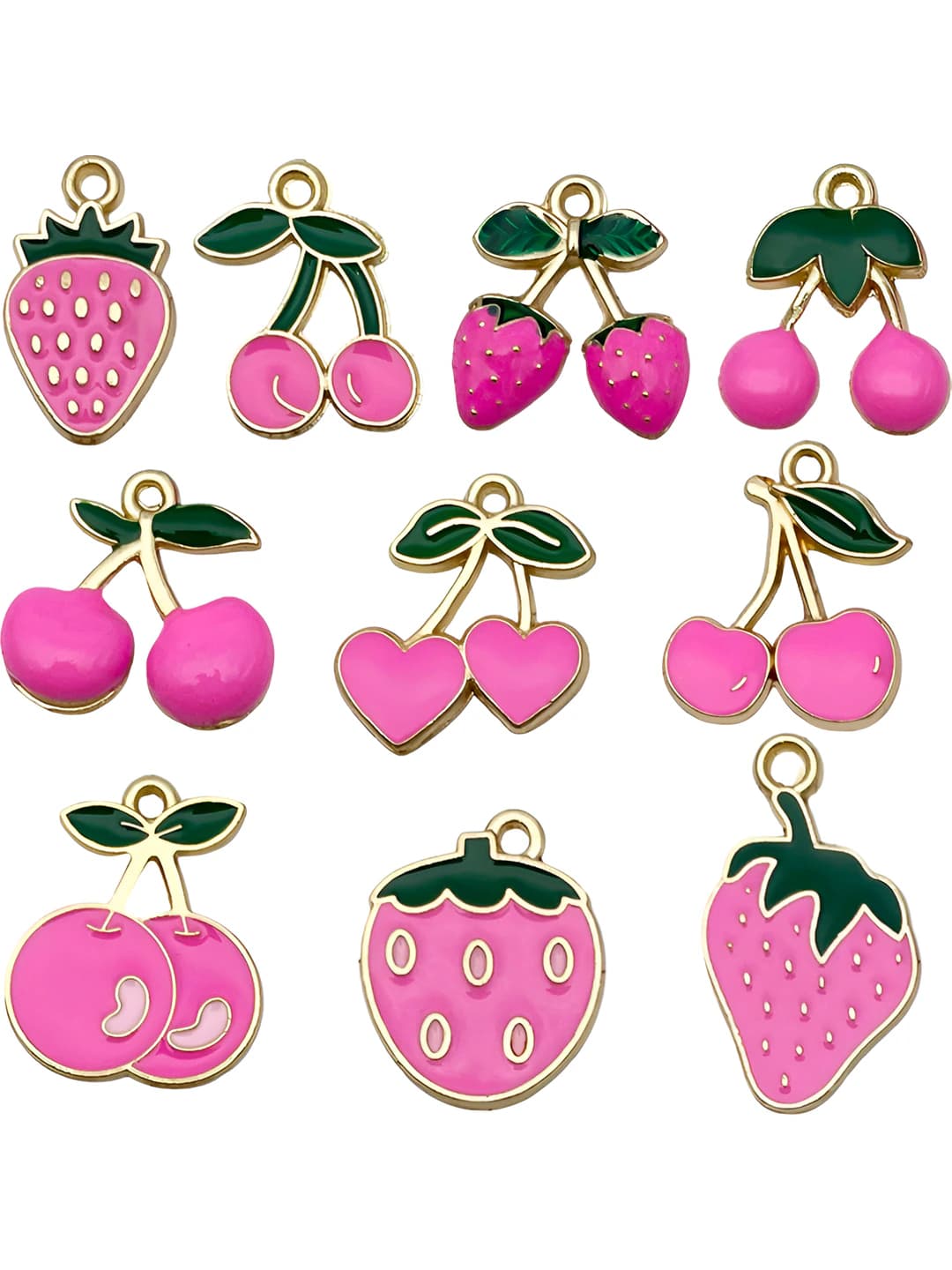 10 pcs mixed, epoxy rose red cherries and strawberries, 1 each, 10.85 g
