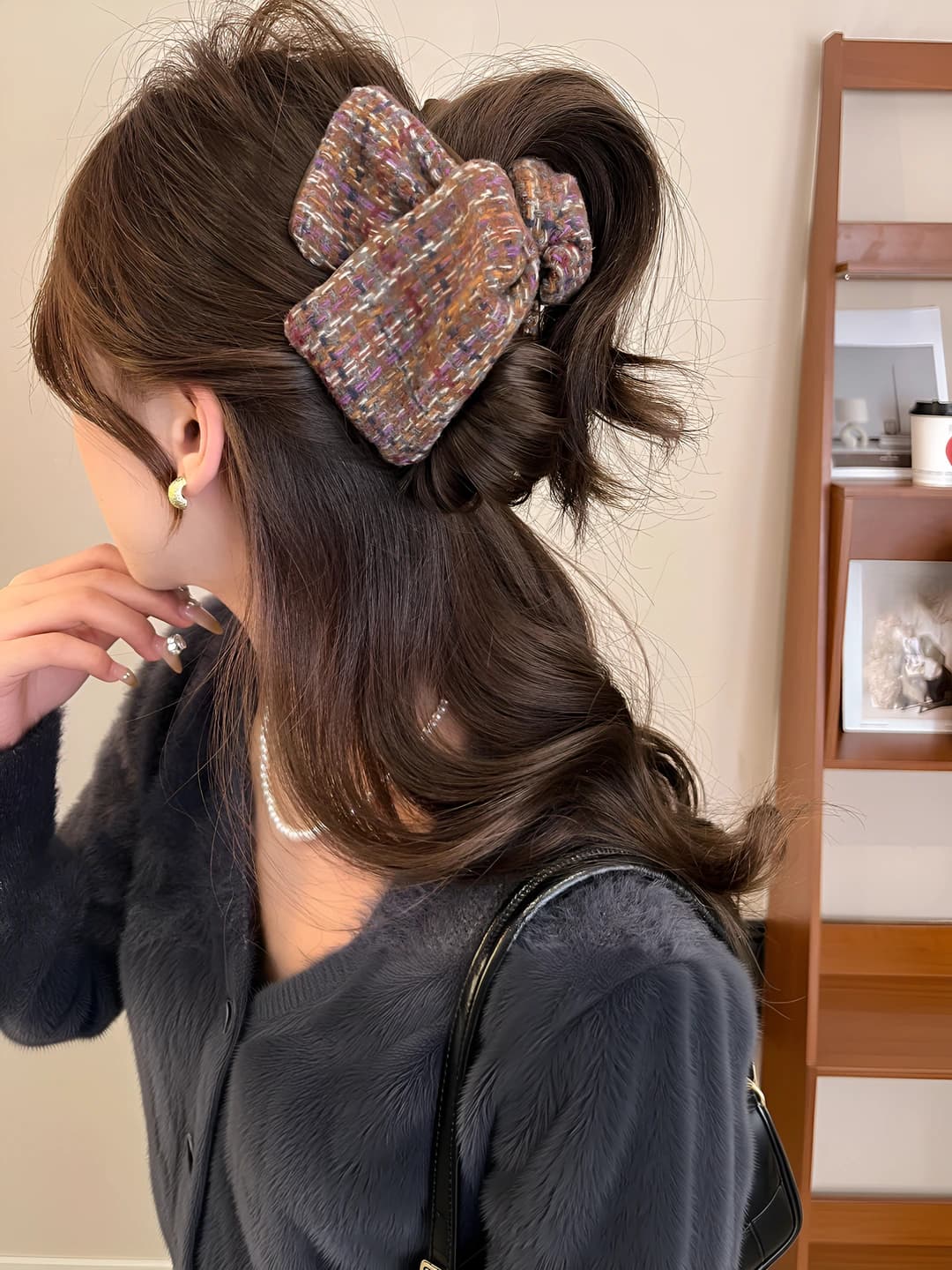 White-purple hair clip-13 cm