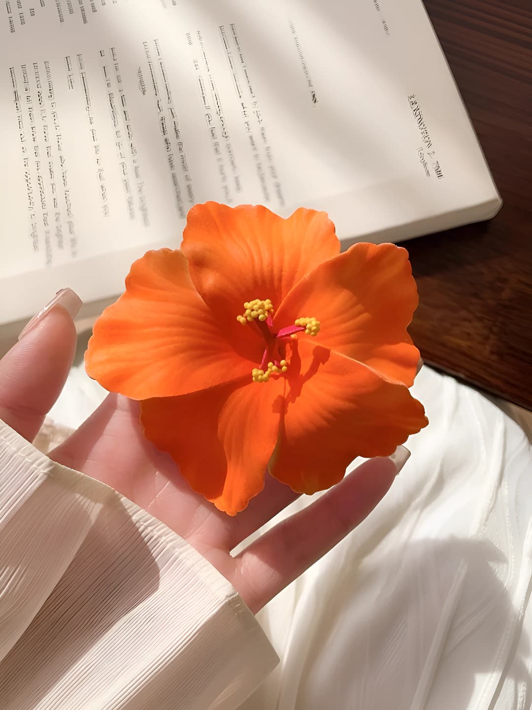 5# Orange plumeria hair clip ~10 cm