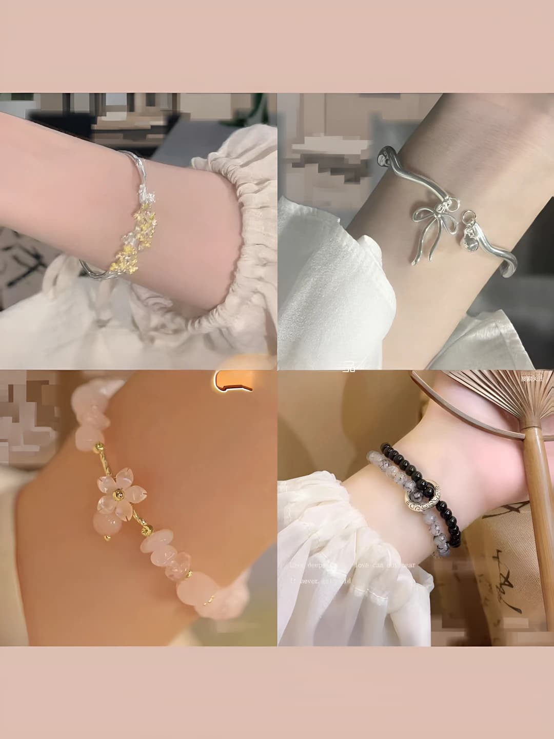 Women's retro style glass and lyubry bracelet, handmade