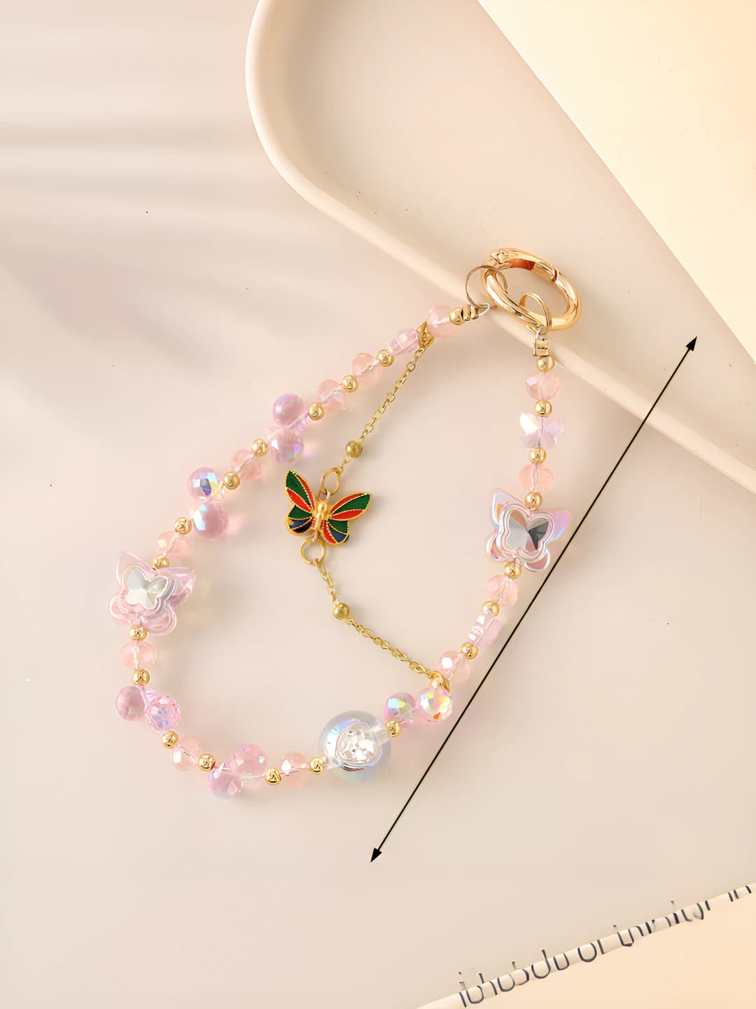 Pink double chain crystal charm