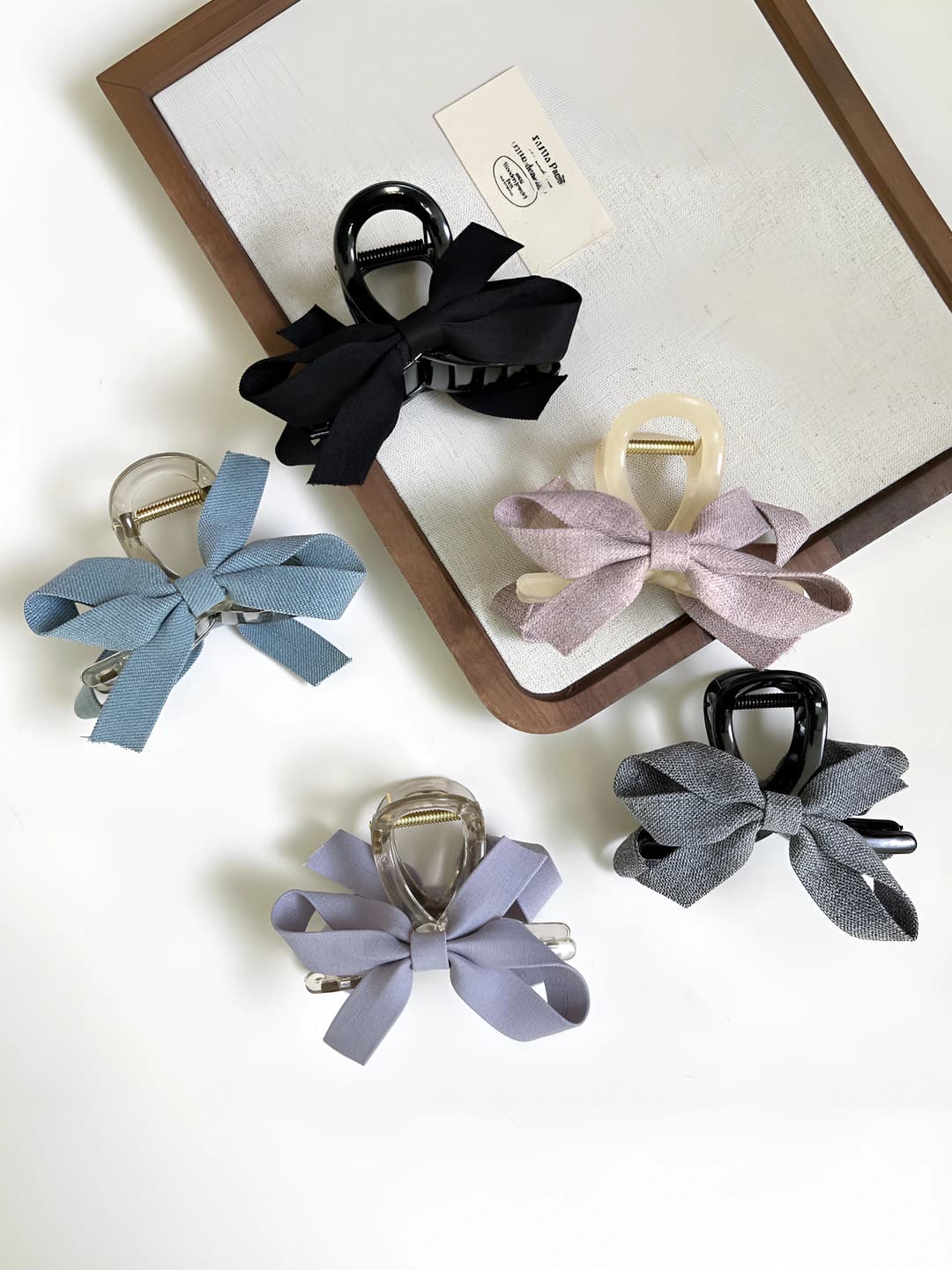 Women's Korean style retro grey-blue bow hair clips