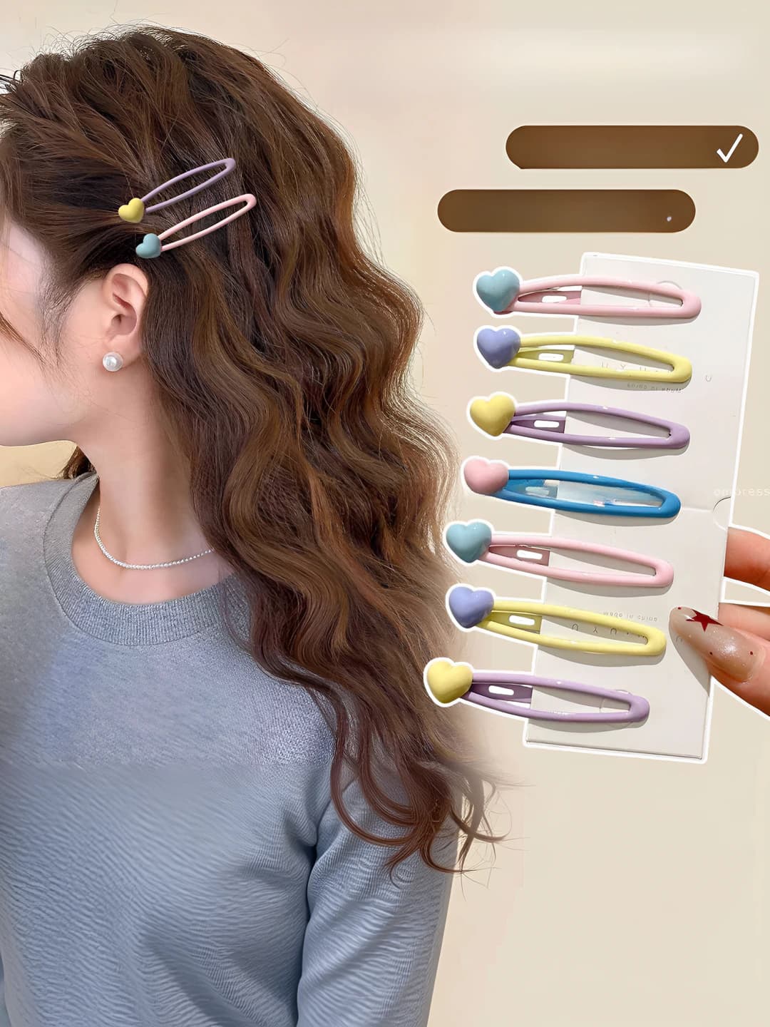 Women's hair clip: heart-shaped, cartoon style, for front, non-damaging BB clip