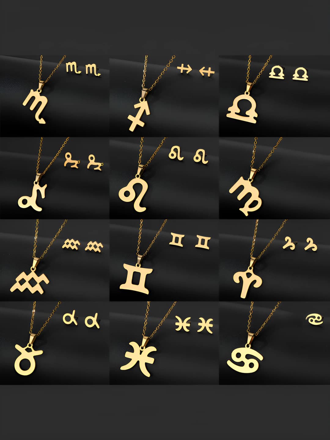 Women's zodiac jewelry set: 12 zodiac signs pendant and earrings, nickel-plated alloy, stylish design
