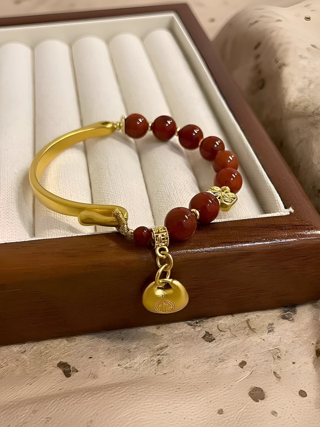 Women's red glass beaded bracelet, retro style, handmade, glossy design