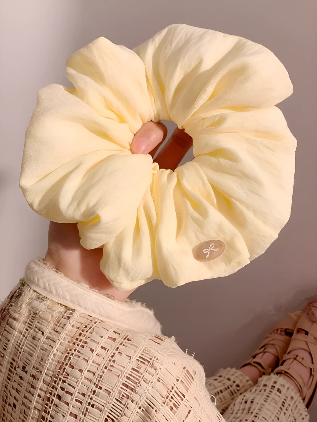 Light yellow scrunchie ~16 cm