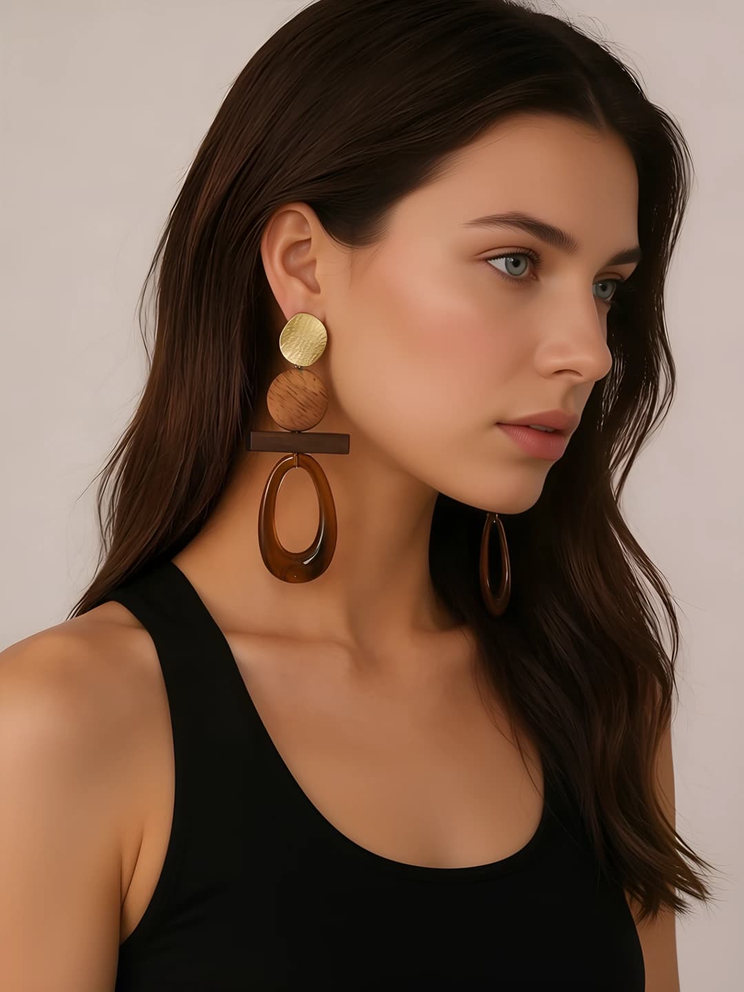 Women's retro style geometric earrings made of acrylic and resin, handmade, oval design element