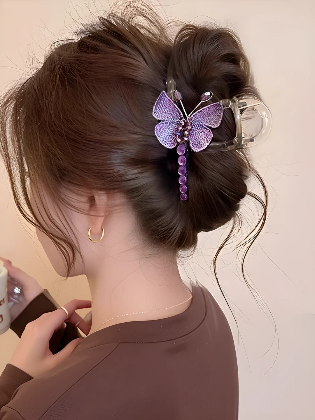 3# Claw clip - embroidered butterfly purple double-sided - 8cm