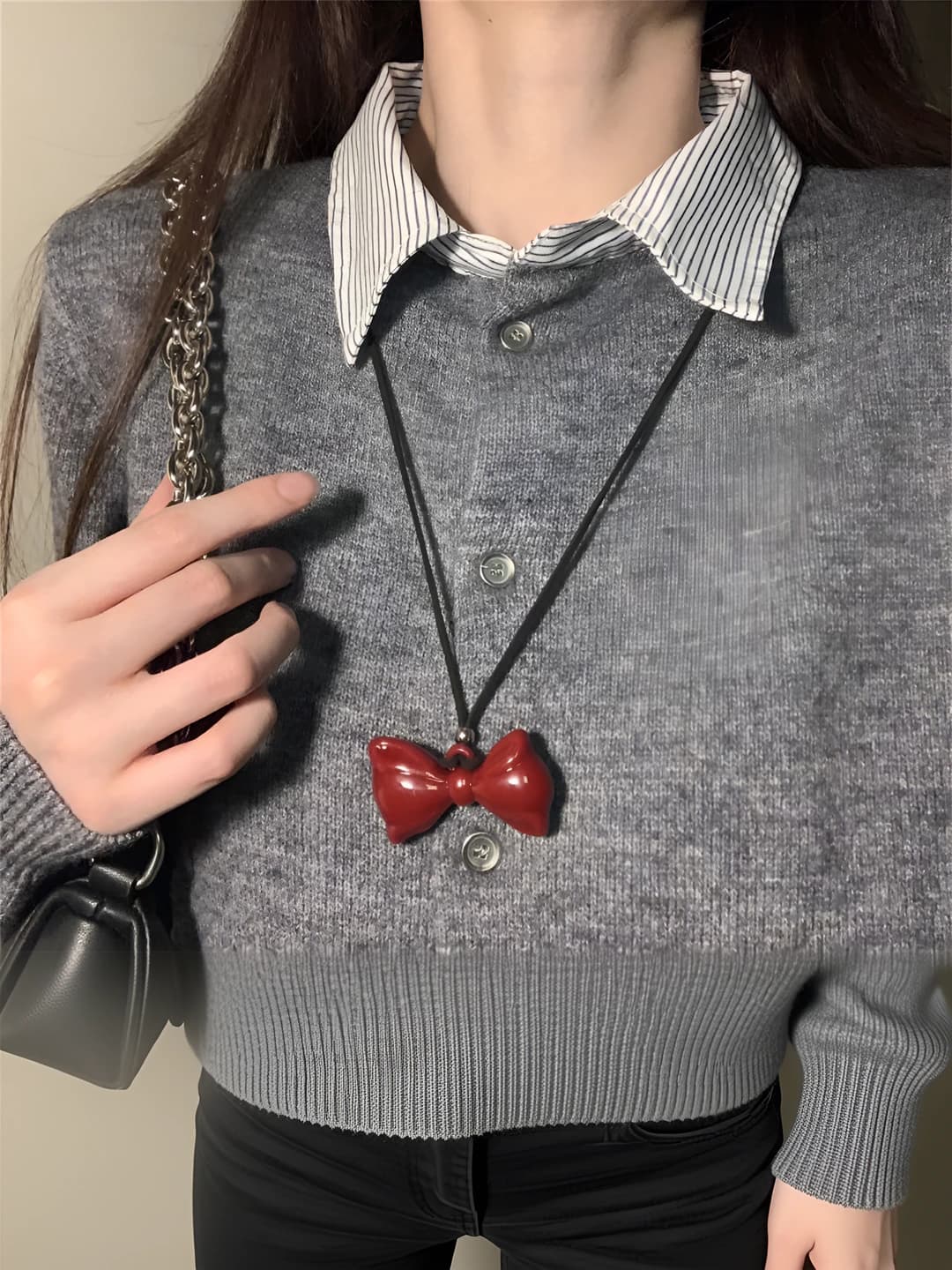 Bright red ribbon necklace