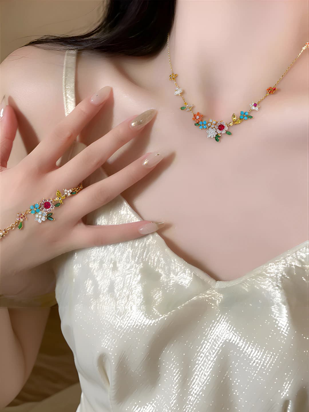 Women's flower pearl bracelet, 18k gold plated, with zircon stones, light luxury style, simple and elegant design element