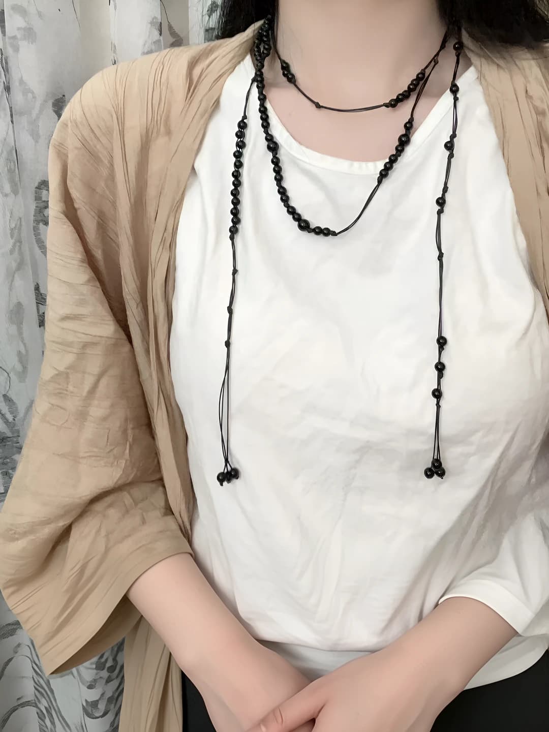 Women's retro black beaded long sweater chain, multi-wear design, luxury feel accessory