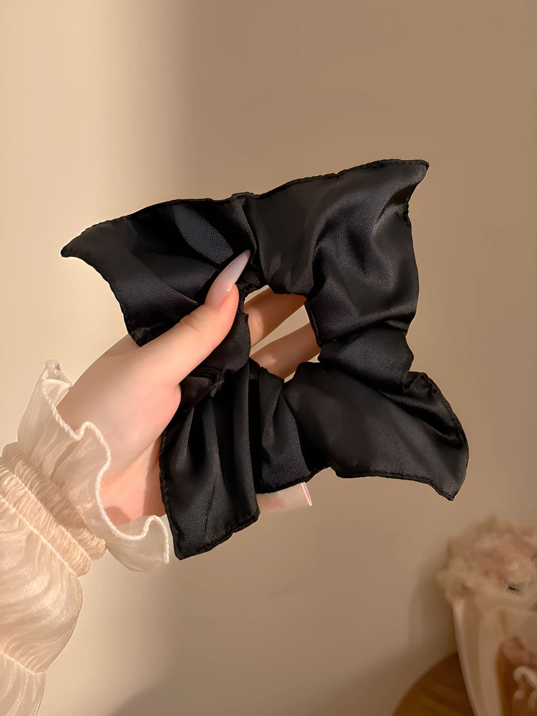 Black satin square scrunchie