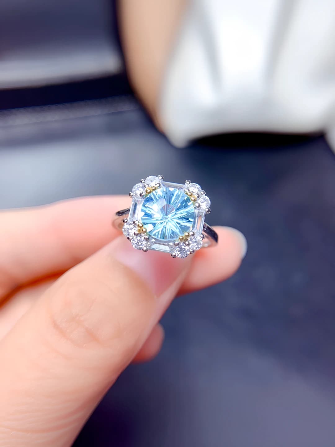 Light blue ring, adjustable, 8mm