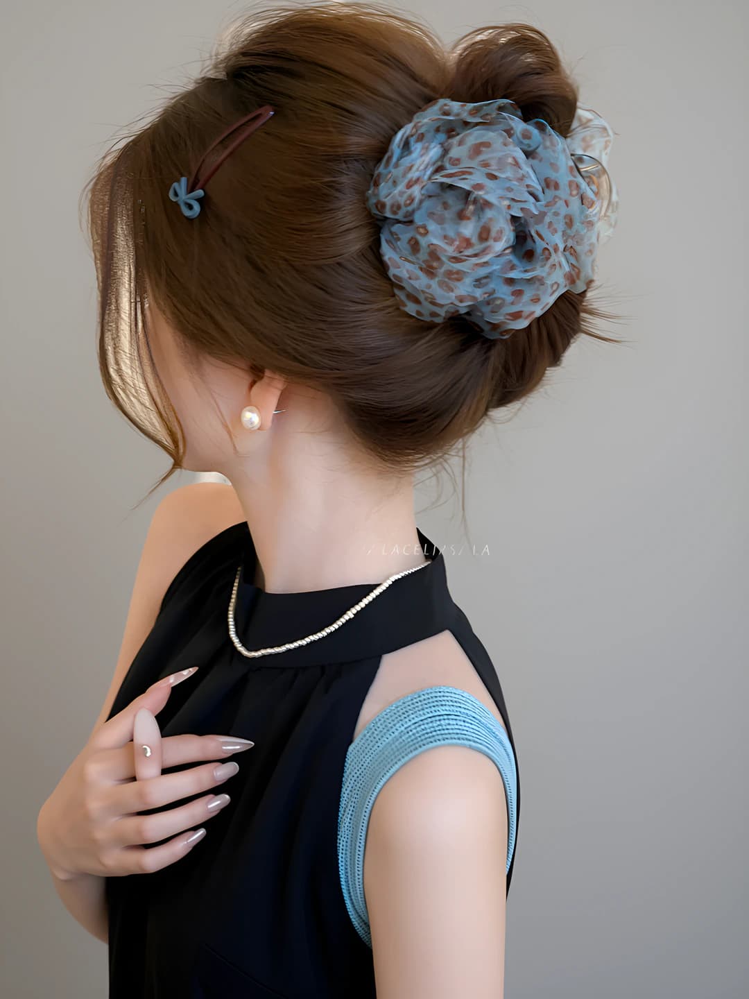 Women's floral mesh claw hair clip, small size hair clip