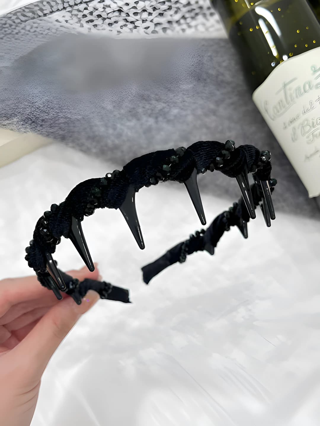 【Black】Full velvet beaded headband