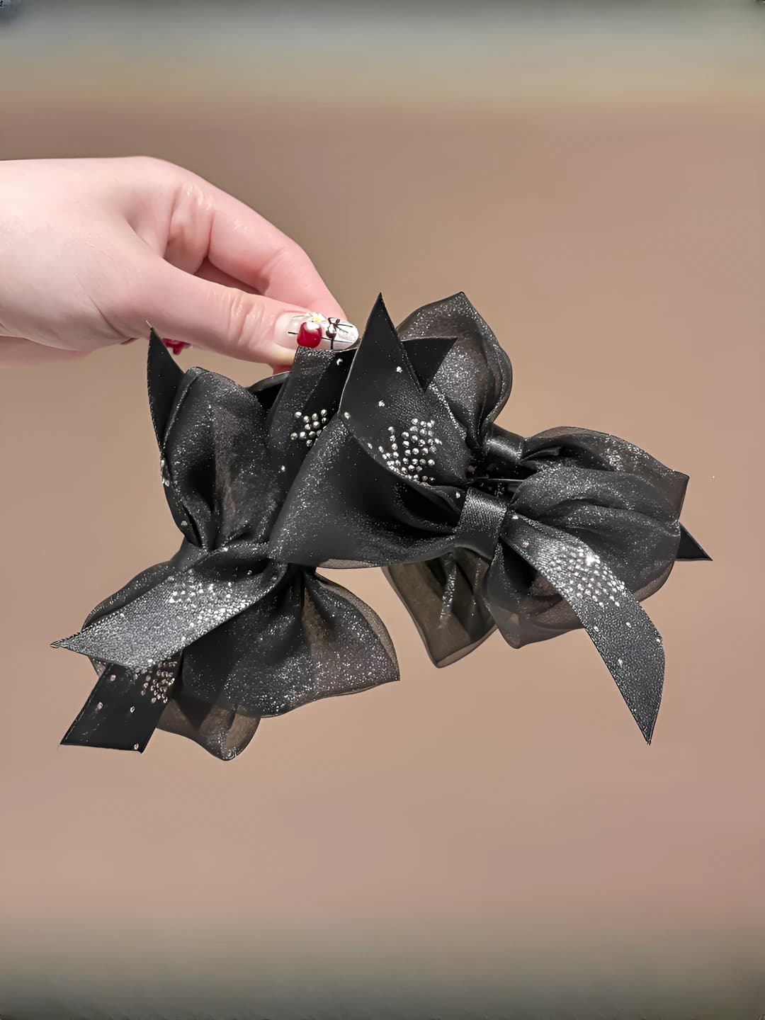 Black butterfly with small diamonds clip ~13 cm