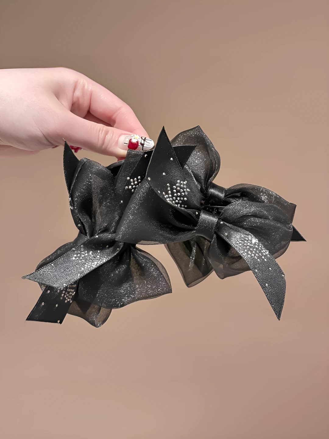 Black butterfly with small diamonds clip ~13 cm