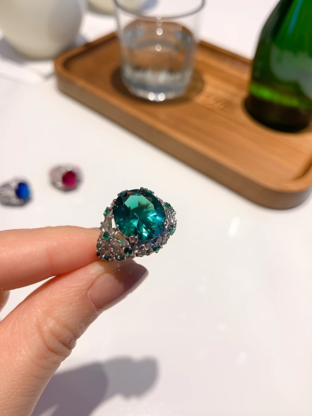 Women's retro geometric ring, main stone 12*14
