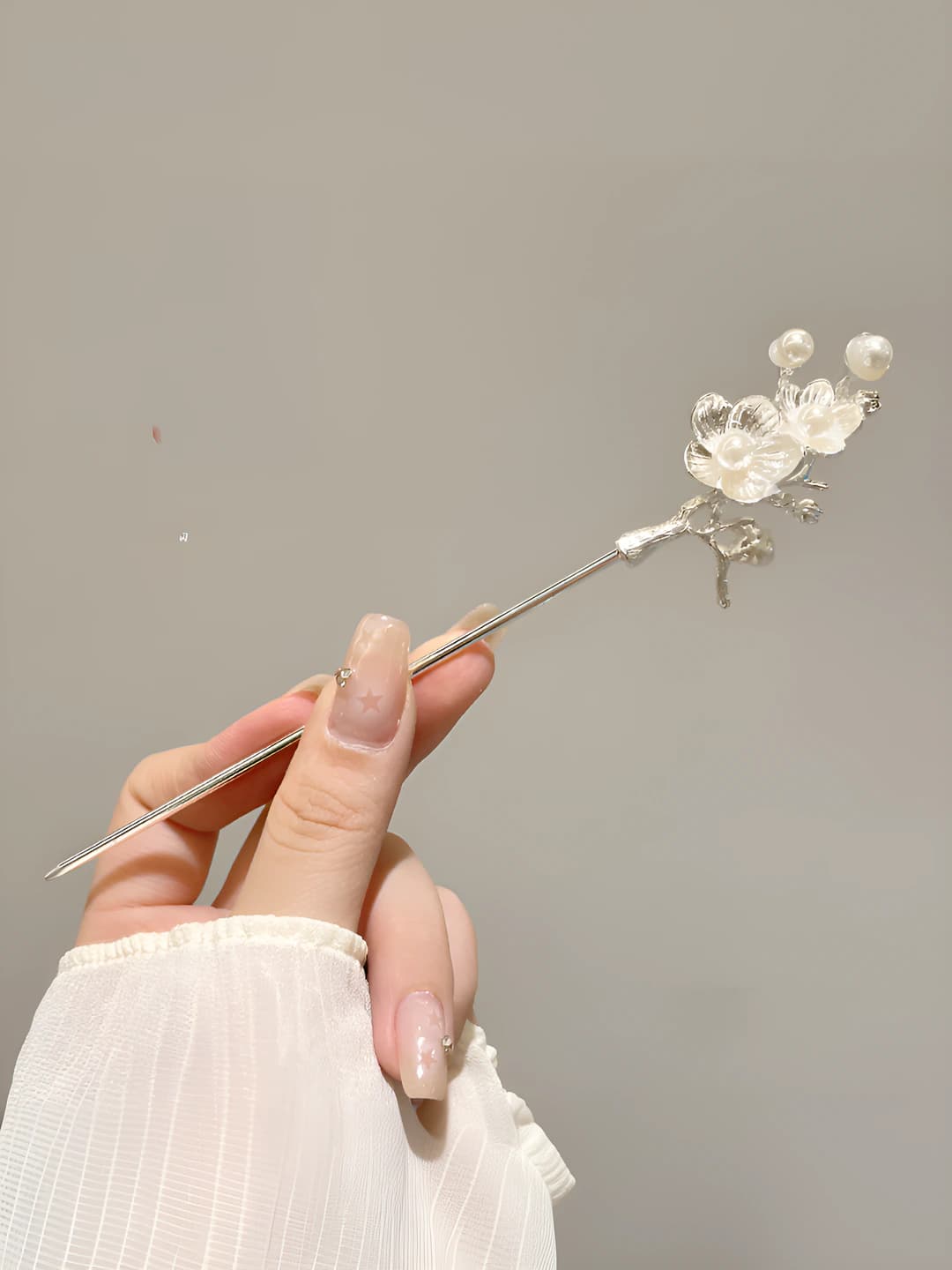19# Pearl plum blossom hairpin - Silver
