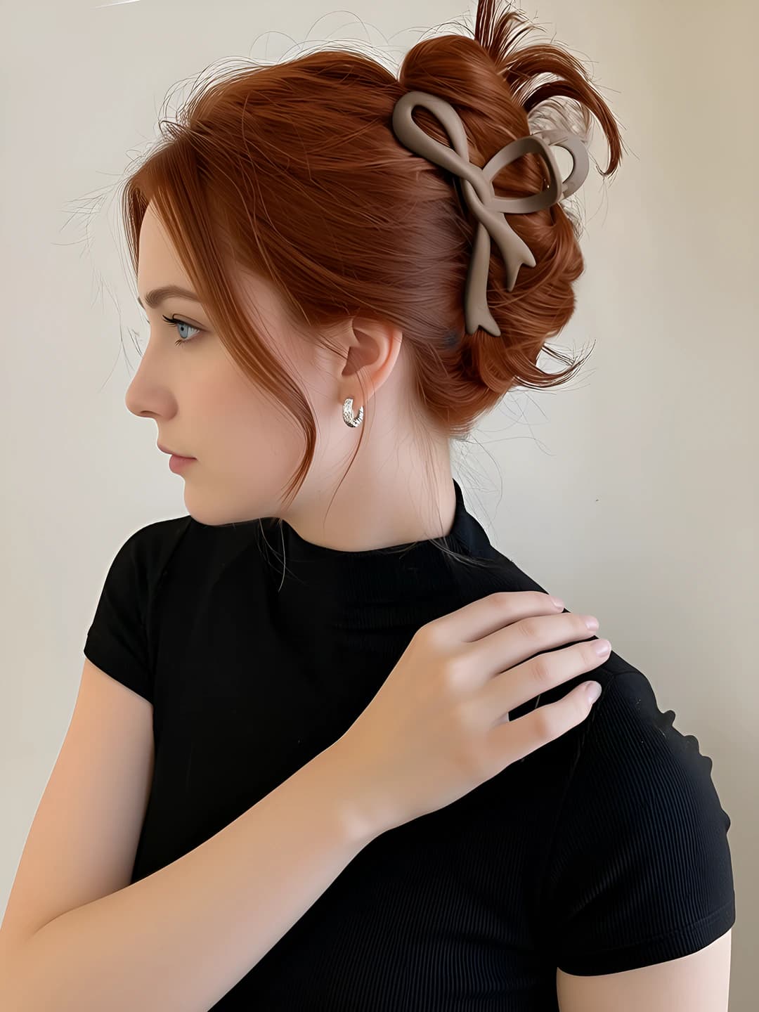 5# Светло-кофейный бантик-зажим
