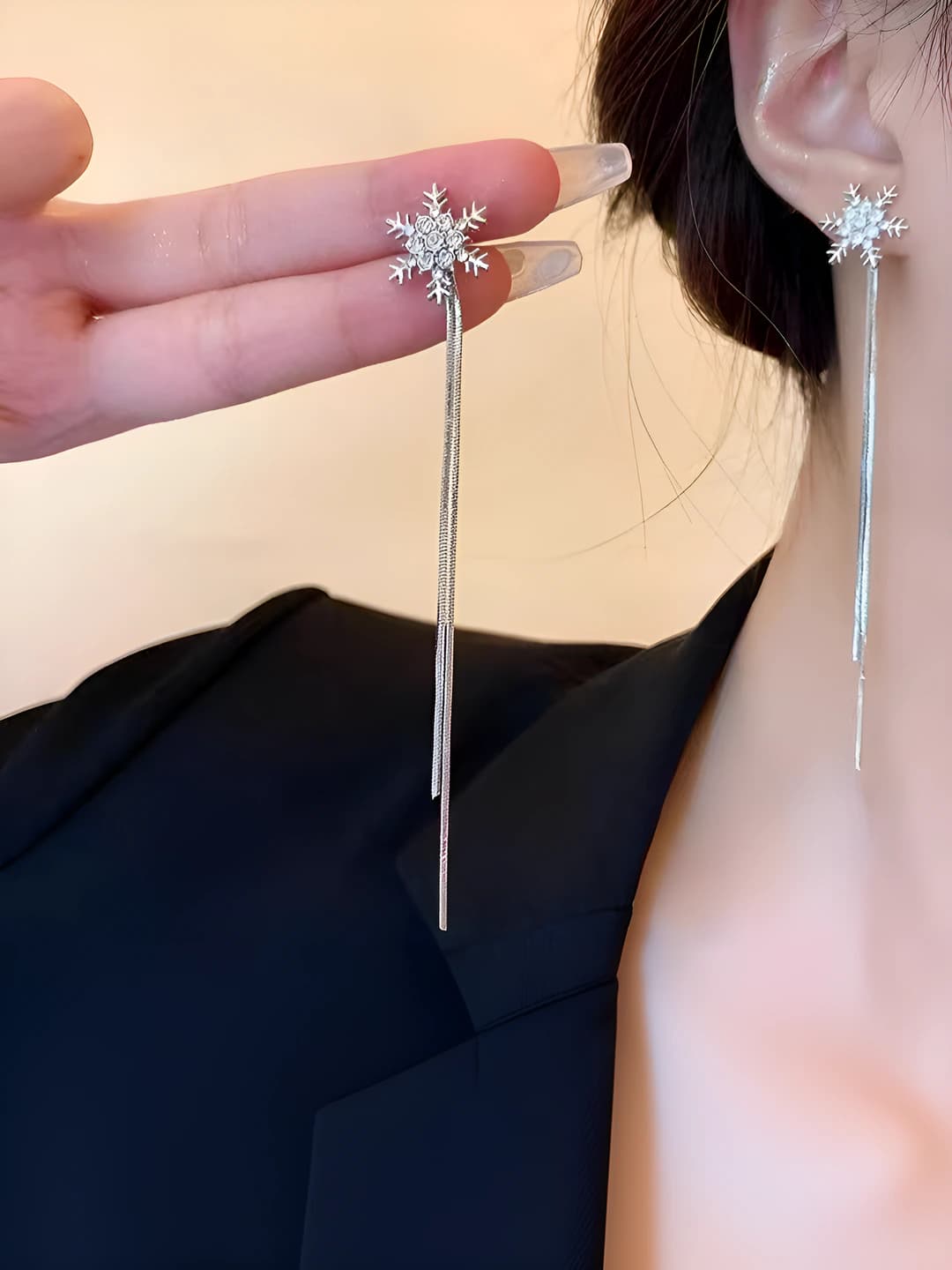 Snowflake tassel earrings
