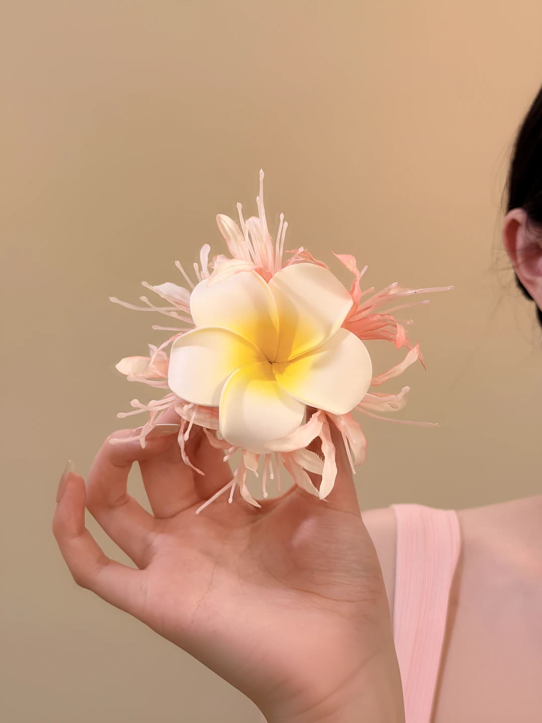 Pink plumeria hair clip