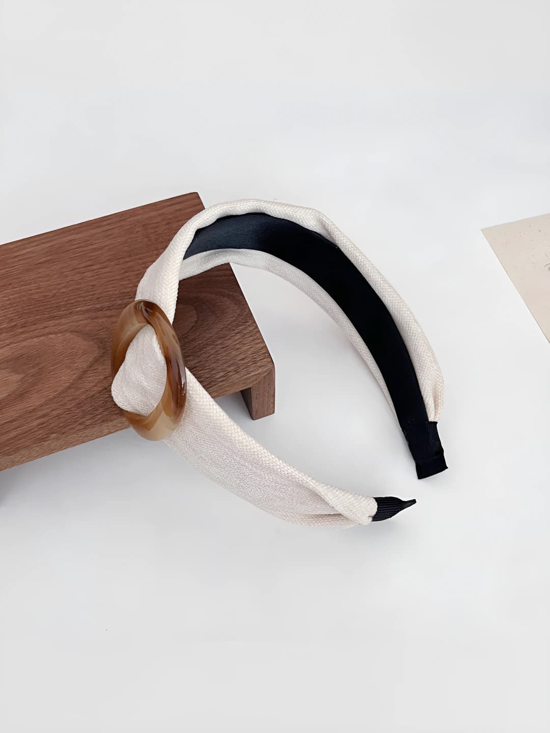 Beige round button headband