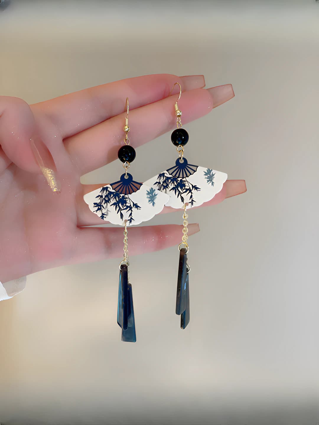 New Chinese style fan tassel earrings