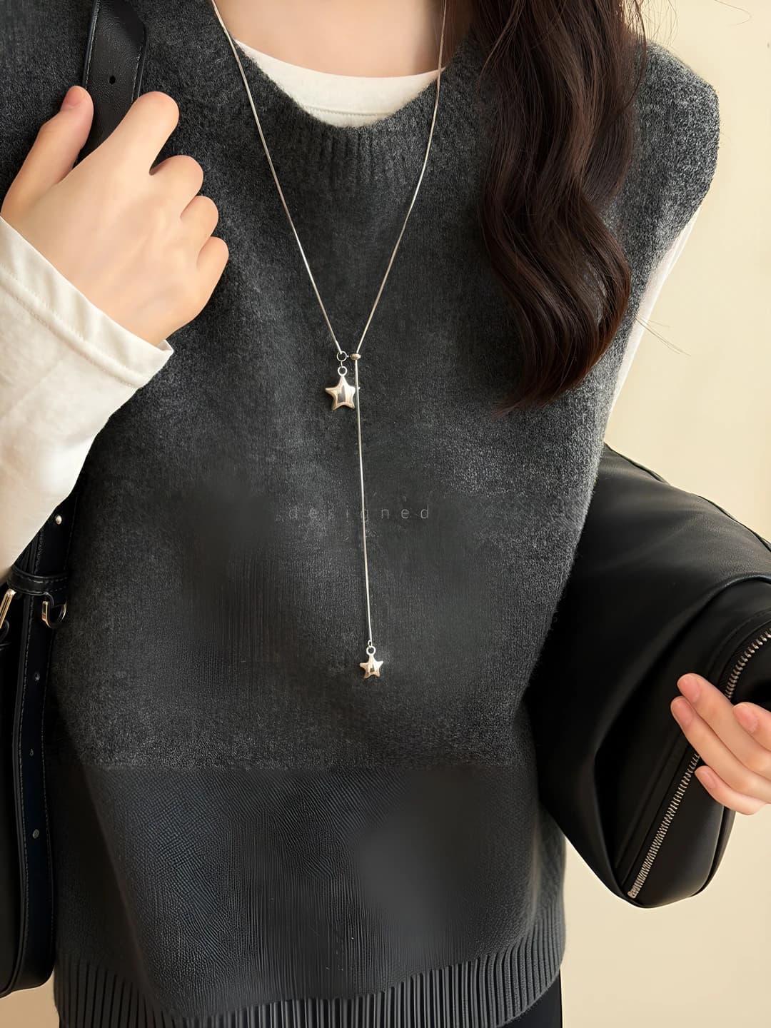 Women's long star pendant necklace, titanium steel, autumn-winter, 2026