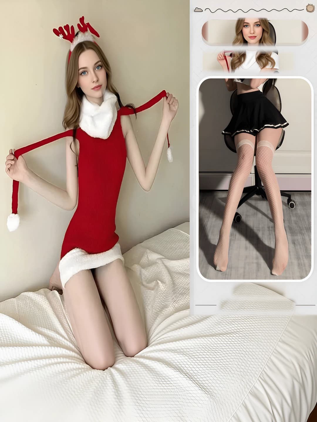 Christmas, no headband + fishnets