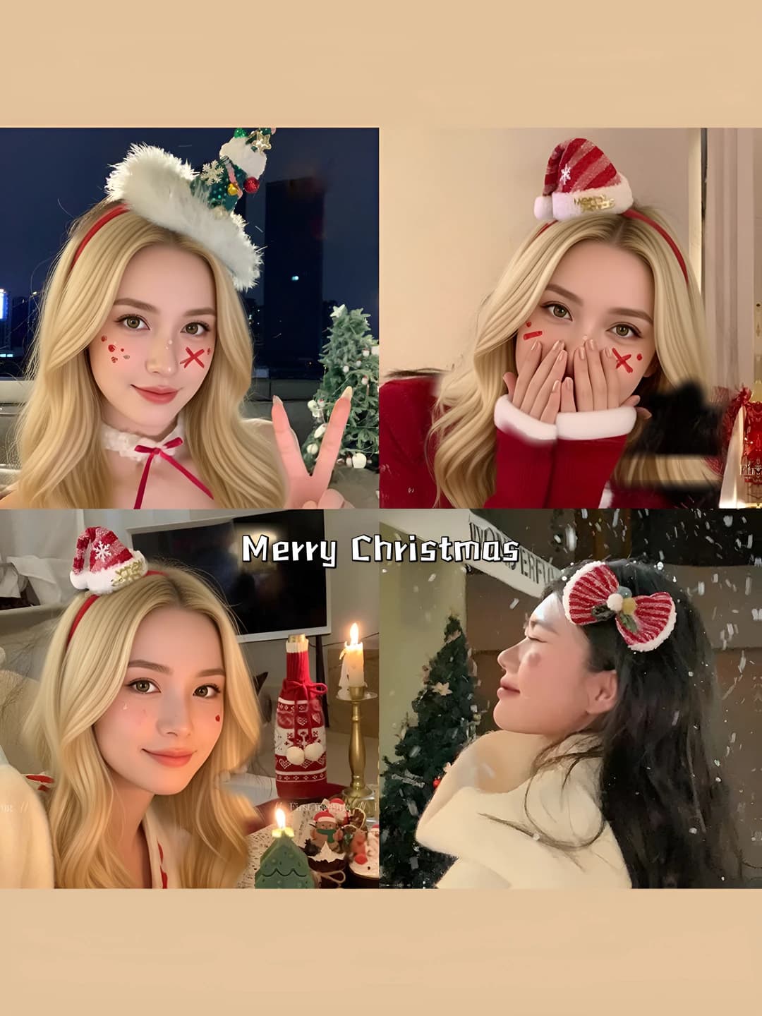 Women's Christmas headband: plastic, handmade, with snowflakes and antlers, autumn-winter