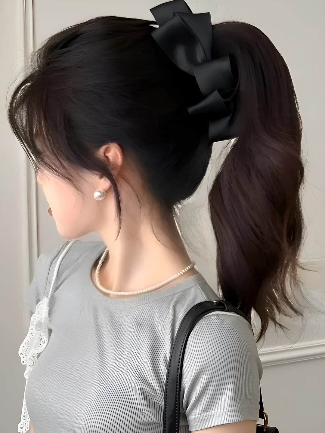 Women's satin bow hair clip (banana clip) handmade with polka dot and ring design elements, country style, fresh and sweet look