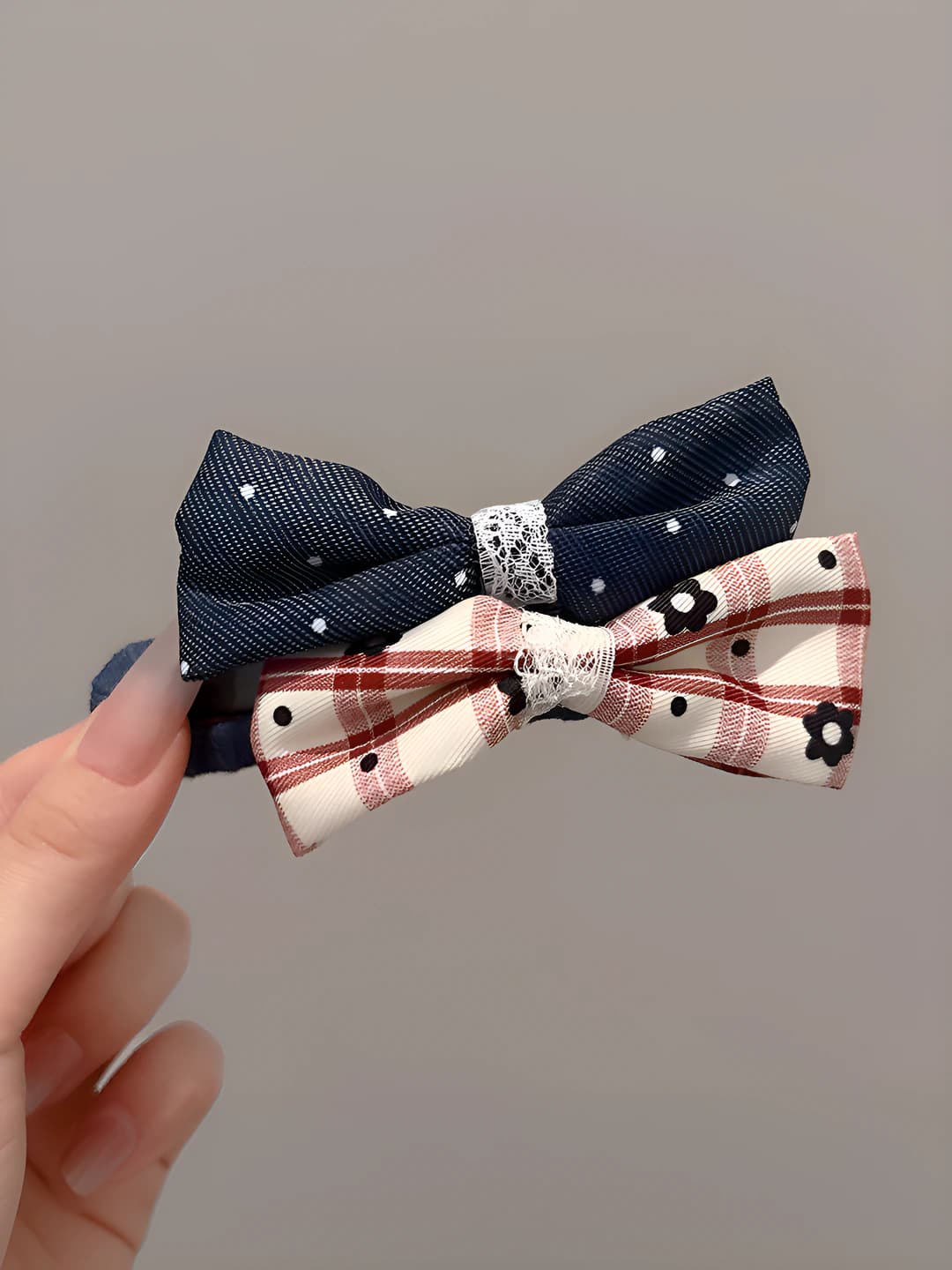 7# Denim-red double bow 11 cm