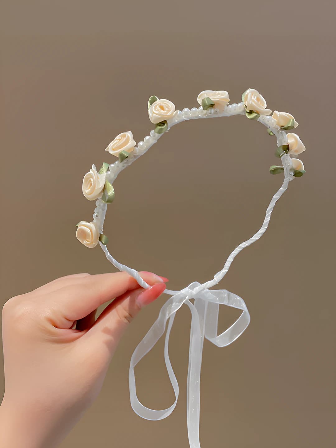 1# White pearl small floral headband