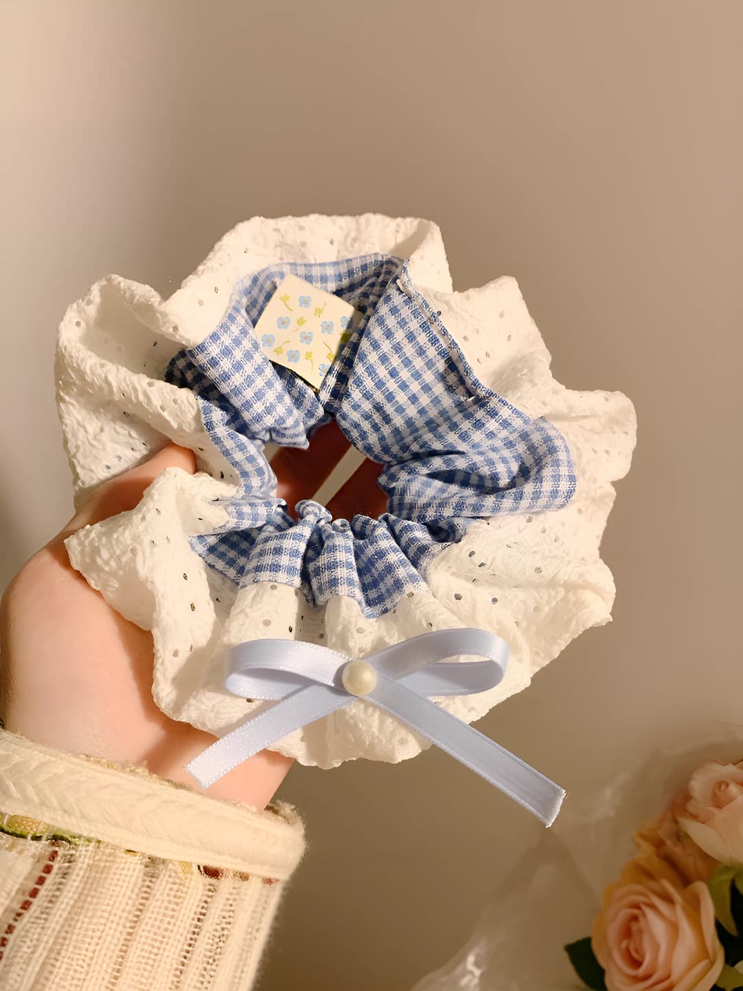 Blue plaid lace, double-sided, 16 cm