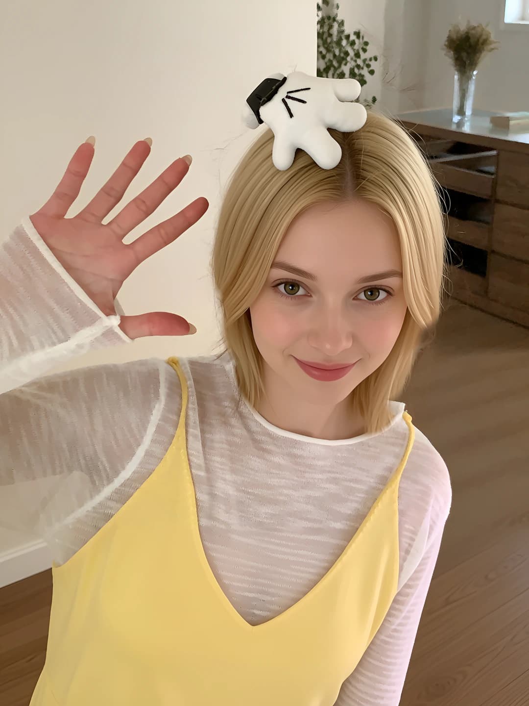 Women's hair clips and combs: Mickey Mouse plush hand-shaped hair clip, acrylic, Japan-Korea style