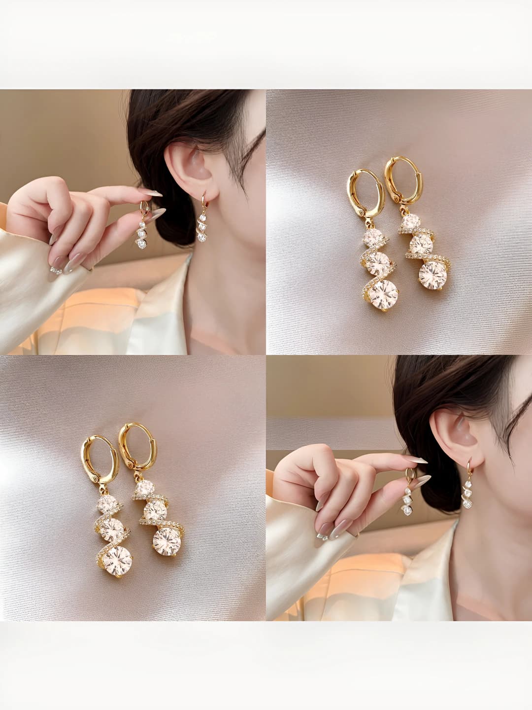 Women's French style gold alloy earrings with original design and geometric shape, high quality and elegant look, suitable for daily work and leisure, simple and modern, decorated with stones, round shape, light and stylish, women's earrings