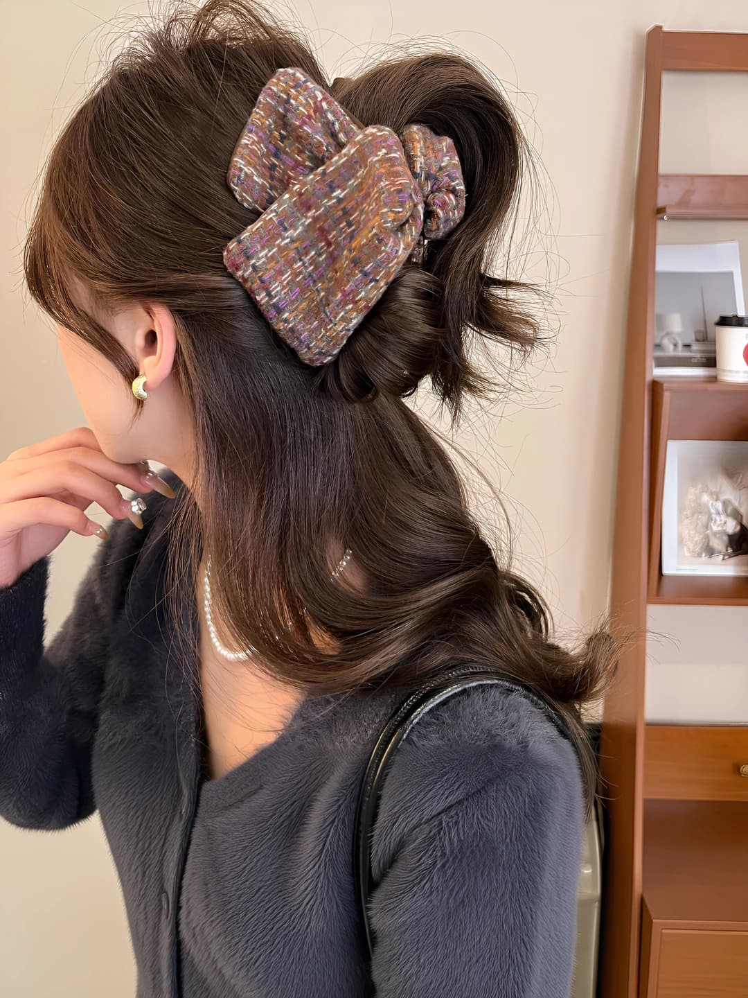 White-purple hair clip-13 cm