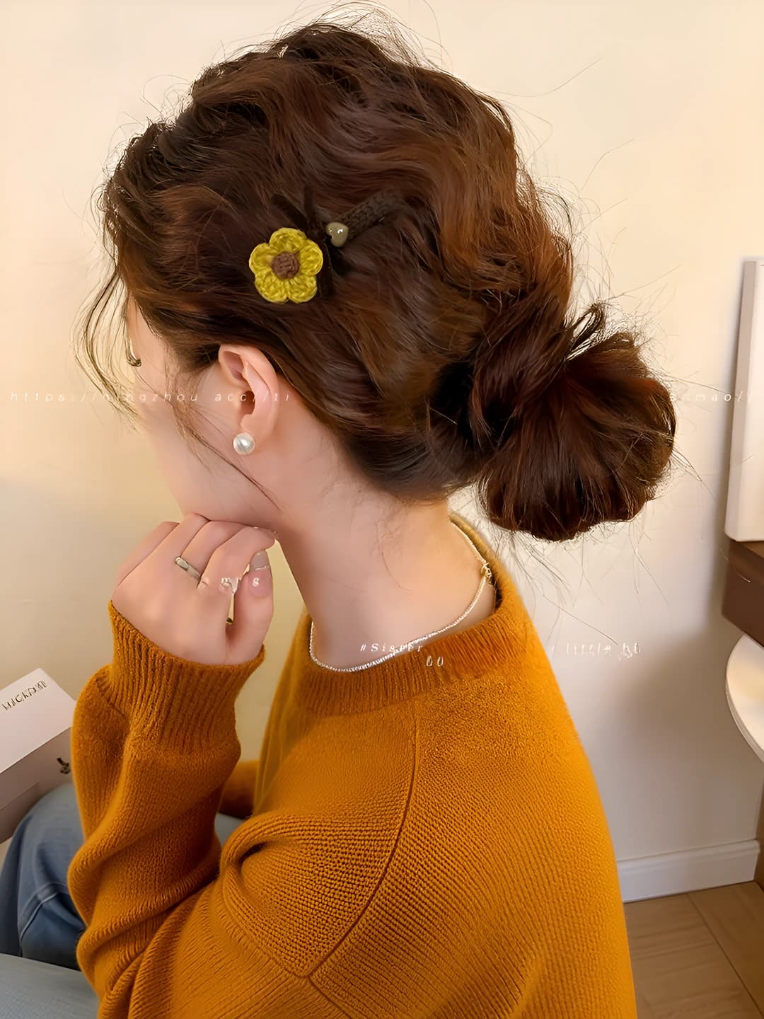 1# Yellow flower bow 7.5 cm