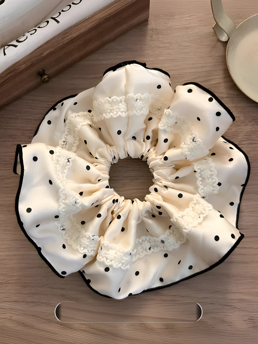 White - lace large scrunchie