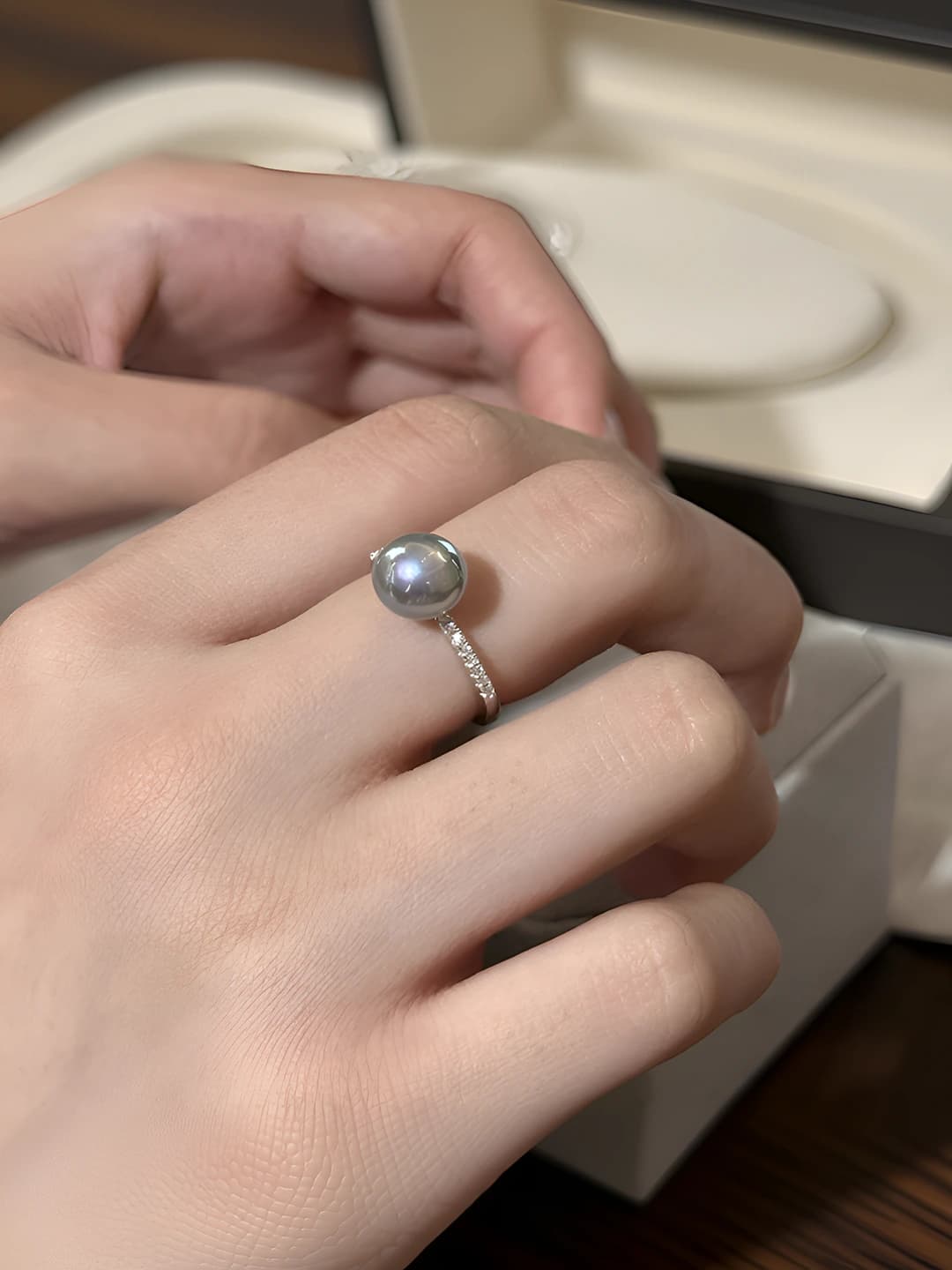 8mm - Серое кольцо с жемчугом