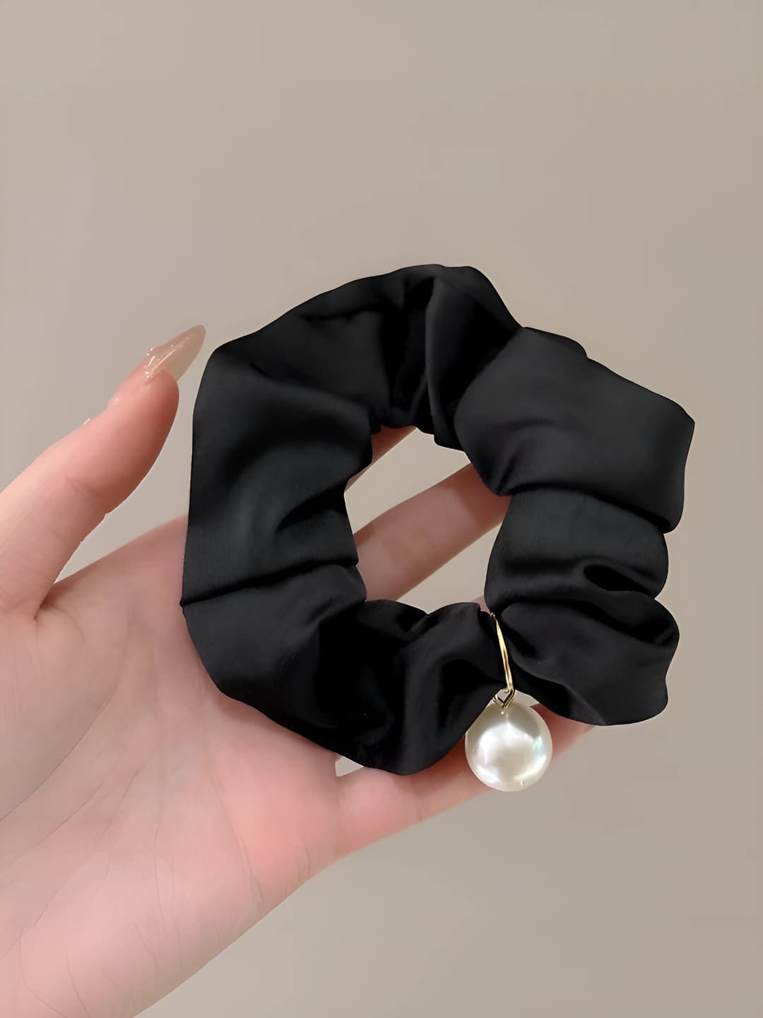 8# Black pearl hair tie - 9 cm