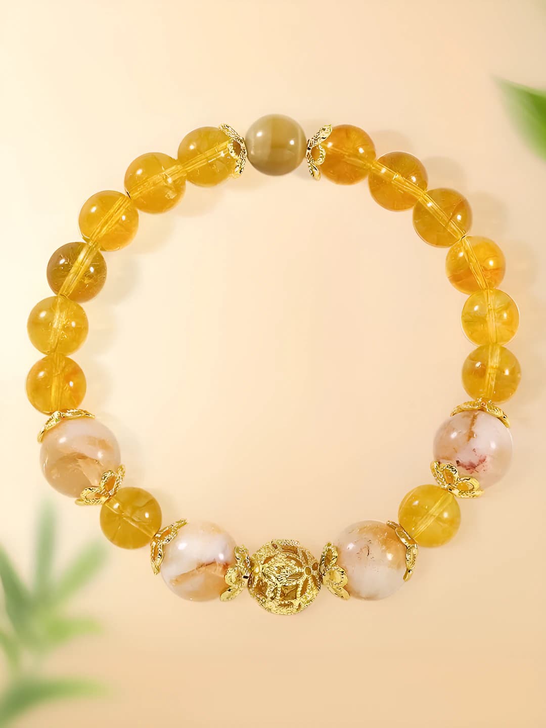 Women's crystal beaded bracelet, yellow crystal, Chinese style, handmade