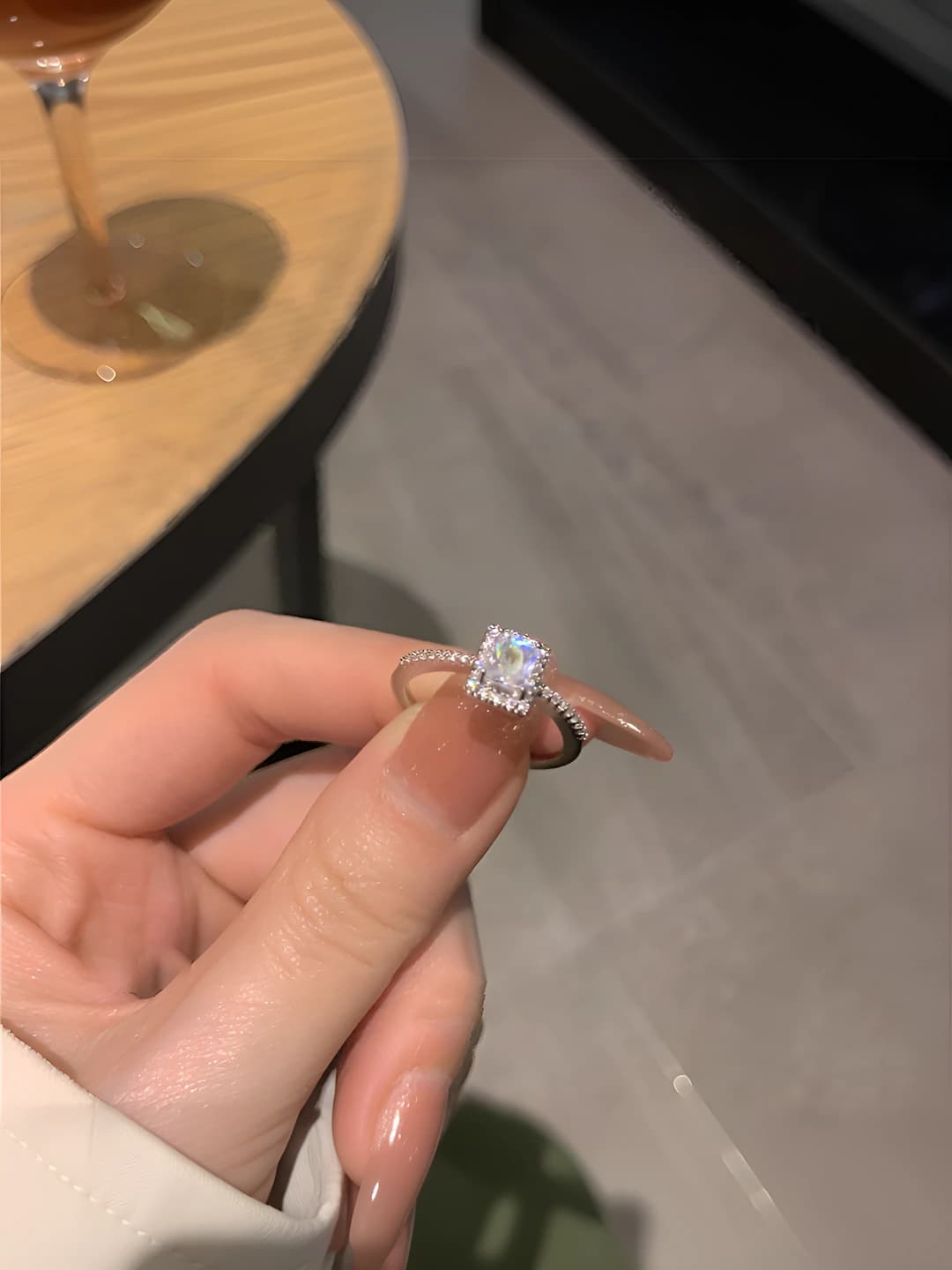 Silver square zircon ring