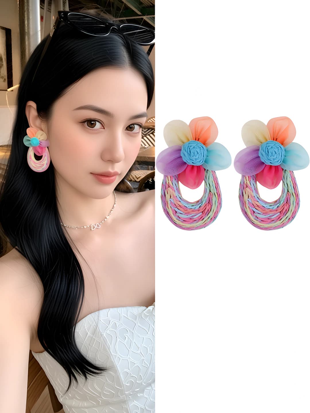 Clip-on: multicolour straw floral