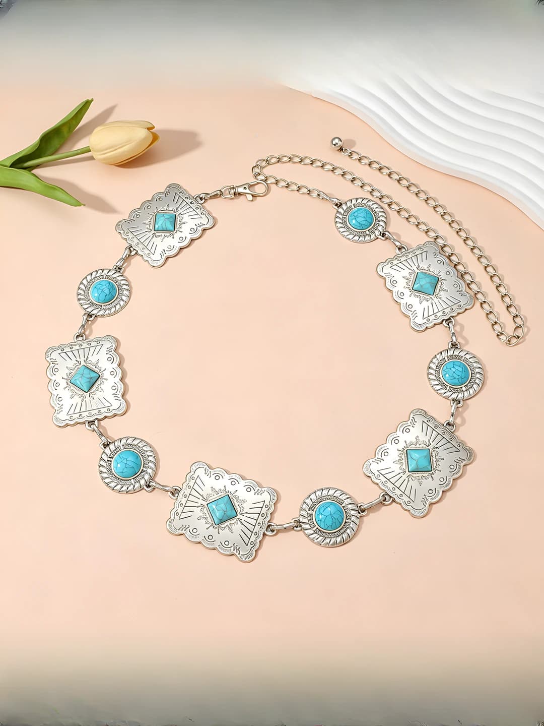 Silver engraved turquoise