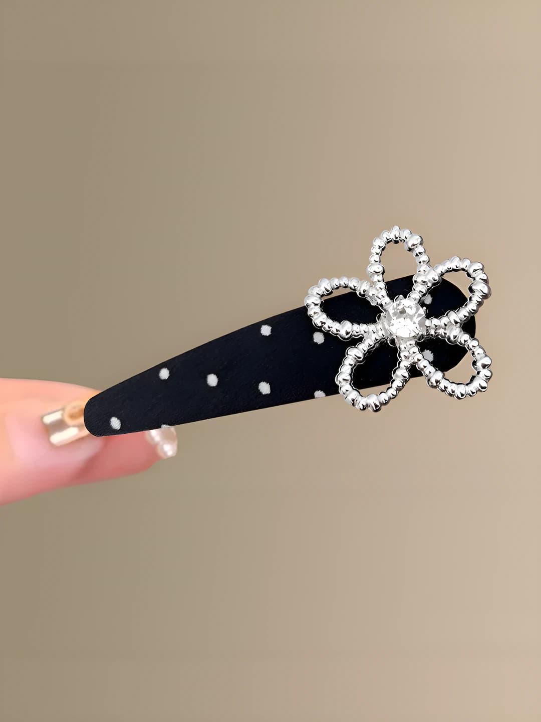 1# Black polka dot rhinestone, cut-out flowers, ~7.5