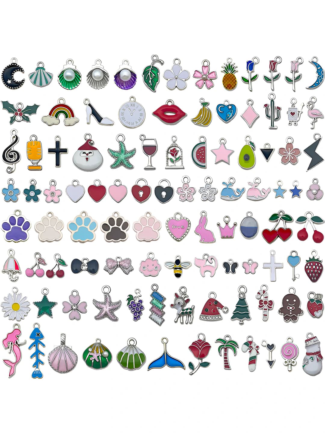 Women's DIY enamel alloy charms: white K, oil drop, five-pointed star, crown, mixed pack of 100