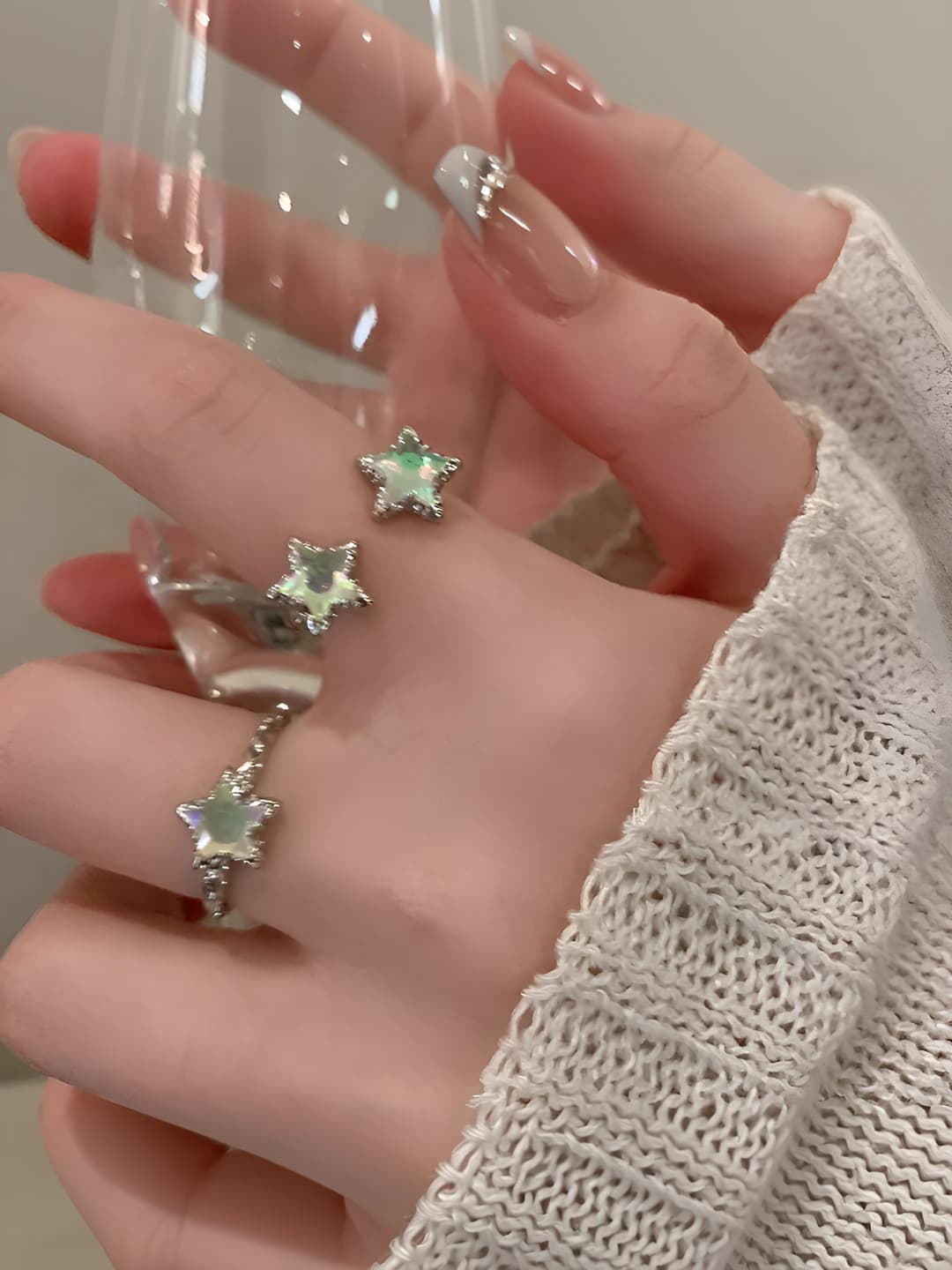 Women's star-shaped costume ring, five-pointed star design, natural style