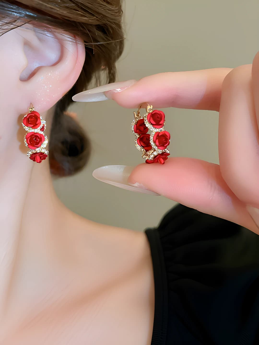 11# Clip earrings-gold-red (gold plated)